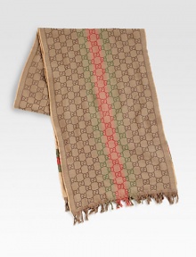 GG-pattern scarf in fine wool with web detail and micro-fringe at the ends. 13.8 X 70.9 Wool Dry clean Made in Italy 