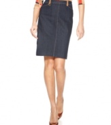 Chic, sleek and always sharp, this denim pencil skirt from Ellen Tracy is a warm-weather essential. Quirky details like contrasting belt loops make it anything but basic.