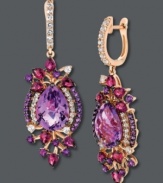 Feminine flourish. Le Vian's sweet drop earrings feature pear and round-cut amethyst (9-3/4 ct. t.w.), pear-cut rhodolite (2-1/2 ct. t.w.) and sparkling white topaz accents. Set in 14k rose gold. Approximate drop: 2 inches.