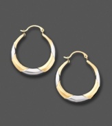 A cool, contemporary look. These 14k yellow and white gold hoop earrings feature a polished and graduated design.