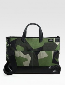 This geometric camo brief is has everything the weekday warrior needs to survive the urban jungle, with a water-resistant exterior and coated interior included for added durability and functionality.Zip closureDouble top handlesAdjustable, removable shoulder strapExterior slip pocketsInterior zip pocketsNylon12W x 17H x 3DImported