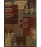 An abstract pattern rendered in rich earthtones teams with a stenciled leaf motif, infusing your home with warmth and character. Woven from super soft polypropylene for superior stain resistance and durability, this magnificent area rug from Sphinx will maintain its lush texture and rich coloration for years to come. (Clearance)