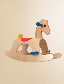 A classic, saddled rocking horse built on parallel rockers.Adjustable handle3.2W X 28.4H X 18.1DAbout 9 lbsRubberwoodWipe with damp clothRecommended for ages 2 and upAssembly requiredImported