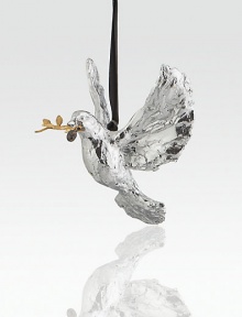 A silver dove, wings gracefully spread in flight, delivers a golden olive branch and warm holiday wishes in this delightful little sculpture.HandmadeSilverplated, goldplated and oxidizedAbout 4H X 4W X 4DImported