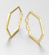 From the Play the Angles Collection. Simple geometrics are sophisticated and striking in a sleek hexagonal hoop with a gleaming golden finish.GoldtoneDiameter, about 1.5Pierced and hingedImported