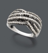 You'll be seeing stripes when you wear this chic cocktail ring in contrasting colors. Seamless rows of round-cut black diamonds (1 ct. t.w.) and white diamonds (1/2 ct. t.w.) shine in a polished, sterling silver setting. Size 7.