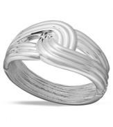 Tie your look together with a chic knot. Touch of Silver's unique banded bangle bracelet features a hinge clasp and a silver-plated steel setting. Approximate diameter: 2-1/3 inches. Approximate width: 1-2/3 inches (at widest point).