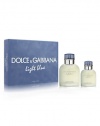 Dolce & Gabbana Light Blue Pour Homme is a tribute to the sea and sensuality of the Mediterranean - a destination that is the perfect playground for seduction. Experience the essence of an Italian summer with top notes of juniper, bergamot, frozen grapefruit and Sicilian mandarin. The heart captures the radiance of living with Sichuan pepper, rosemary and rosewood. It embraces a masculine base of incense, muskwood and oak. Set contains 4.2 oz. Eau de Toilette and 1.3 oz. Eau de Toilette.