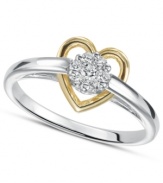 Hearts aflutter. This adorable ring features sparkling round-cut diamonds (1/8 ct. t.w.) in an artsy, cut-out sterling silver and 14k gold setting. Size 7.