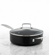 Compact & convenient for smaller portions, this covered sauté is crafted from heavy-gauge forged aluminum that stands up to everyday use and dishes out incredible even, heat for impeccable results. This truly versatile kitchen addition boasts a durable nonstick finish, a dishwasher-safe promise and a go-anywhere attitude that moves from stovetop to under the broiler with no questions asked. 10-year warranty.