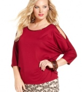 Heat up your look with Jessica Simpson's cold-shoulder plus size top, accented by beading.