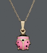 Give her a little extra luck with this adorable ladybug pendant. Crafted in 14k gold, ladybug features a pink and black shell. Approximate length: 14 inches. Approximate drop: 1/2 inch.