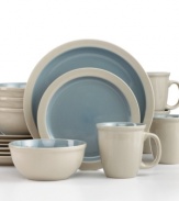 A simple two-tone glaze in durable stoneware gives the Mali dinnerware set the versatility you crave. With four place settings in slate and stone. From Thomson Pottery.