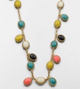 A colorful design with cabochon links surrounded in a rope setting on a link chain, perfect for a wrapped look. Plastic stonesGoldtoneLength, about 45Slip-on styleImported 