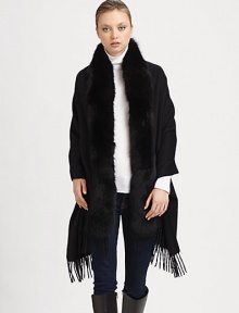 EXCLUSIVELY AT SAKS.COM A luxurious cashmere design with fringed ends and dyed fox accents. Fully linedAbout 30 X 70Specialist dry cleanImported Fur origin: Finland