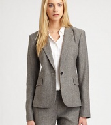 The impeccably-tailored blazer-the staple of any wardrobe-sleek and fitted for a modern silhouette.Notch collarLong sleevesChest pocketSingle button closureFlap pocketsVented back flapAbout 23 from shoulder to hem31% wool/26% viscose/25% cotton/10% polyester/6% polyamide/2% elastaneDry cleanMade in USA of Italian fabricModel shown is 5'10 (177cm) wearing US size 4.