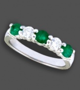 Let glowing green emeralds (5/8 ct. t.w.) and round-cut diamonds (1/4 ct. t.w.) add rich elegance and color to every day with this 14k white gold ring from Effy Collection.