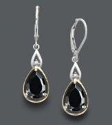 Stay on top of the latest trends in these stylish teardrop earrings. Pear-cut onyx (3-3/4 ct. t.w.) makes a bold statement against a sterling silver and 14k gold setting. A round-cut diamond accent adds sparkle to boot! Approximate drop: 1-1/2 inches.