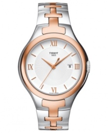 Rose-gold touches bring a sweet allure to this precise timepiece from Tissot.