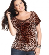 Enjoy the sumptuous feel of Lucky Brand Jeans' plus size velvet top, featuring an on-trend animal-print.