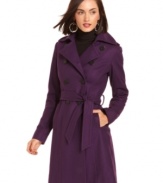 A rich purple hue makes this wool-blend GUESS trench coat a must-have for a chic cold-weather look -- a stylish spin on a classic piece!