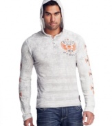 The best of both worlds comes to your closet. This hooded henley from Afflication is two of your favorite looks in one.