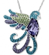 Hearts aflutter. You'll simply adore Kaleidoscope's whimsical bird pendant with its mix of round-cut green, purple, and teal crystals with Swarovski Elements. Set in sterling silver. Approximate length: 18 inches. Approximate drop: 1-1/4 inches.