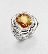 From the Labyrinth Collection. Beautiful, faceted citrine surrounded by dazzling diamonds set in sleek sterling silver on an iconic cable shank CitrineDiamonds, .20 tcwSterling silverImported 