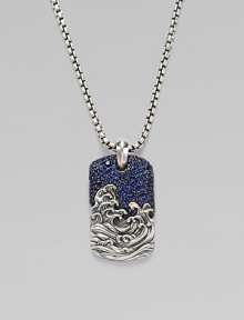 A contemporary dog tag design set in sterling silver and sapphire.SapphireSterling silverLength, about 22Imported