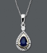 Sweeten the day of your favorite September birthday girl. This stunning teardrop-shaped birthstone pendant features a pear-cut sapphire (1/2 ct. t.w.) and diamond accent set in 14k gold and sterling silver. Approximate length: 18 inches. Approximate drop: 1 inch.