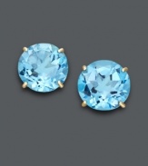 Splash into a pool of blue. Earrings feature round-cut blue topaz (7-1/5 ct. t.w.) set in 14k gold. Approximate diameter: 1/2 inch.