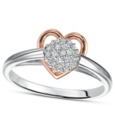 Hearts aflutter. This adorable ring features sparkling round-cut diamonds (1/10 ct. t.w.) in an artsy, cut-out sterling silver and 14k rose gold setting. Size 7.