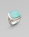 From the Albion Collection. Vibrant aqua chalcedony glows within a smooth setting of sterling silver on a split cable band.Aqua chalcedony Sterling silver About ½ square Imported