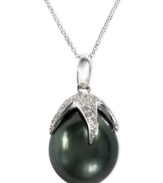 EFFY Collection shows it has a firm grasp on style with this 14k white gold necklace. A round-cut diamond (1/2 ct. t.w.) claw holds on to a cultured Tahitian pearl (9-10 mm) for a fashionable look. Approximate length: 18 inches. Approximate drop length: 1 inch. Approximate drop width: 5/8 inch.