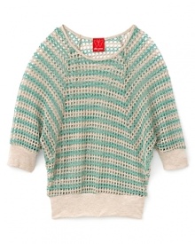 Contrasting crocheted stripes and dolman sleeves give a casual top from Little Ella an of-the-moment 1970s feel.