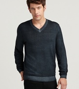 A classic v-neck updated with unique washed trim at the neck, cuffs and hem. By BOSS Black.