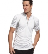 Highlight your sporty style with this mock neck zip shirt from INC International Concepts.