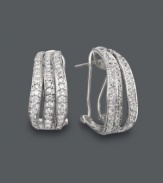 Hoop earrings with statement-making sparkle. Crafted in 14k white gold, these wavy, three-row hoops highlight seamless rows of round-cut diamonds (1 ct. t.w.). Approximate diameter: 3/4 inch.