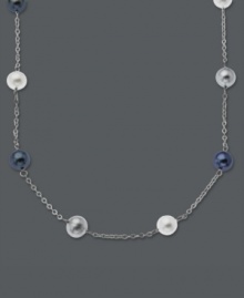 Elegance and refinement. This delicate illusion necklace features multicolored cultured freshwater pearls (7 mm) in white, grey, and blue hues. Chain crafted in 14k white gold. Approximate length: 17 inches.