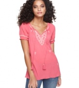 BandolinoBlu goes exotic with an embroidered gauze tunic that's just right for warm weather!