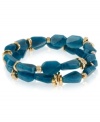 Two blue. This set of stretch bracelets from Robert Lee Morris features blue faceted beads with gold-tone geometric spaces for a stylish touch. Approximate length: 7-1/2 inches.