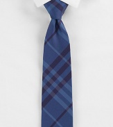 Neatly designed check print is woven in luxurious Italian silk.About 3 wideSilkDry cleanMade in Italy