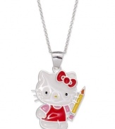 Get back to the books. Hello Kitty's schoolgirl pendant gets an instant A+ for style! Crafted in sterling silver with white, pink, red and yellow enamel accents. Approximate length: 18 inches. Approximate drop: 3/4 inch.