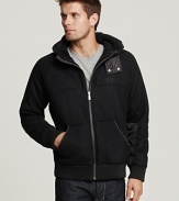 BOSS Green's cozy hooded jacket sports soft lining, full zip closure and side welt pockets.