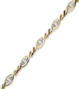 Up your glam factor. Yell'Ora's trendy twisted bracelet showcases round-cut diamonds front and center (1/3 ct. t.w.). Base metal made from a combination of pure gold, sterling silver and palladium. Approximate length: 7-1/2 inches.