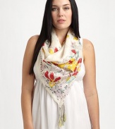 A glorious woven silk scarf with a perfectly charming print.42 X 42SilkHand washImported