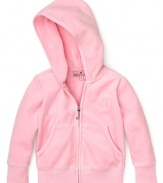 This pretty-in-pink zip hoodie from Juicy Couture masters glam-casual style--perfect for the playground.