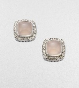 From the Petite Albion Collection. An ultra-feminine design with dazzling pavé diamonds surrounding a pink chalcedony stone center set in sterling silver. Pink chalcedonyDiamonds, .4 tcwSterling silverSize, about ¼Post backImported 