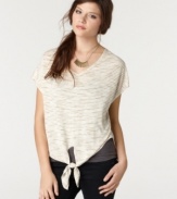 In an on-trend slouchy style, this Bar III printed top features a tie front for a bit of retro flair!