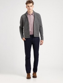 What at first appears to be a traditional tailored trouser is accented with a contrast back panel for an unexpected look that exudes masculine cool, rendered in a rich wool blend for long-lasting wear and comfortability.Elastic drawstring waistSide slash, back welt pocketsInseam, about 3270% wool/27% polyester/3% other fabricsDry cleanImported